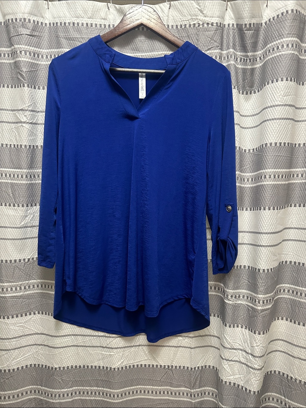 Women's Royal Blue V-Notch Roll-Tab Tunic